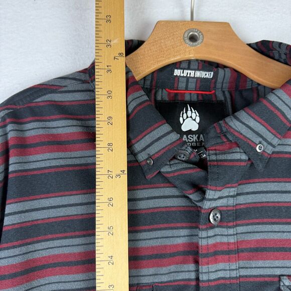 Duluth Trading Co Men's Striped Button Down Shirt - Red and Gray - Picture 3 of 11
